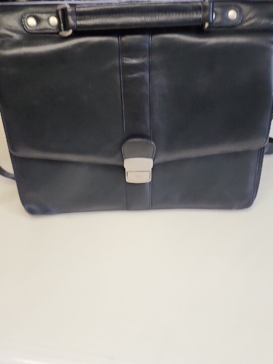 Pelle Studio Black Leather Briefcase with Silver Lock